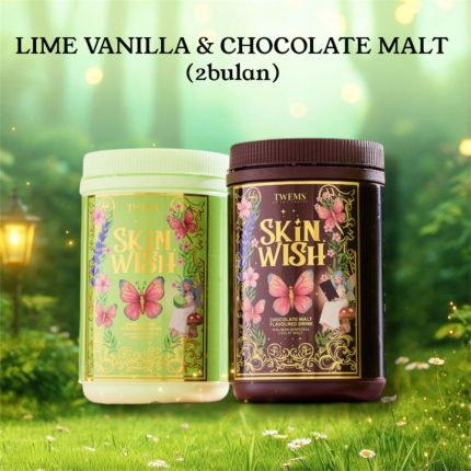 Twems Skin Wish lime vanilla & chocolate malt drink.